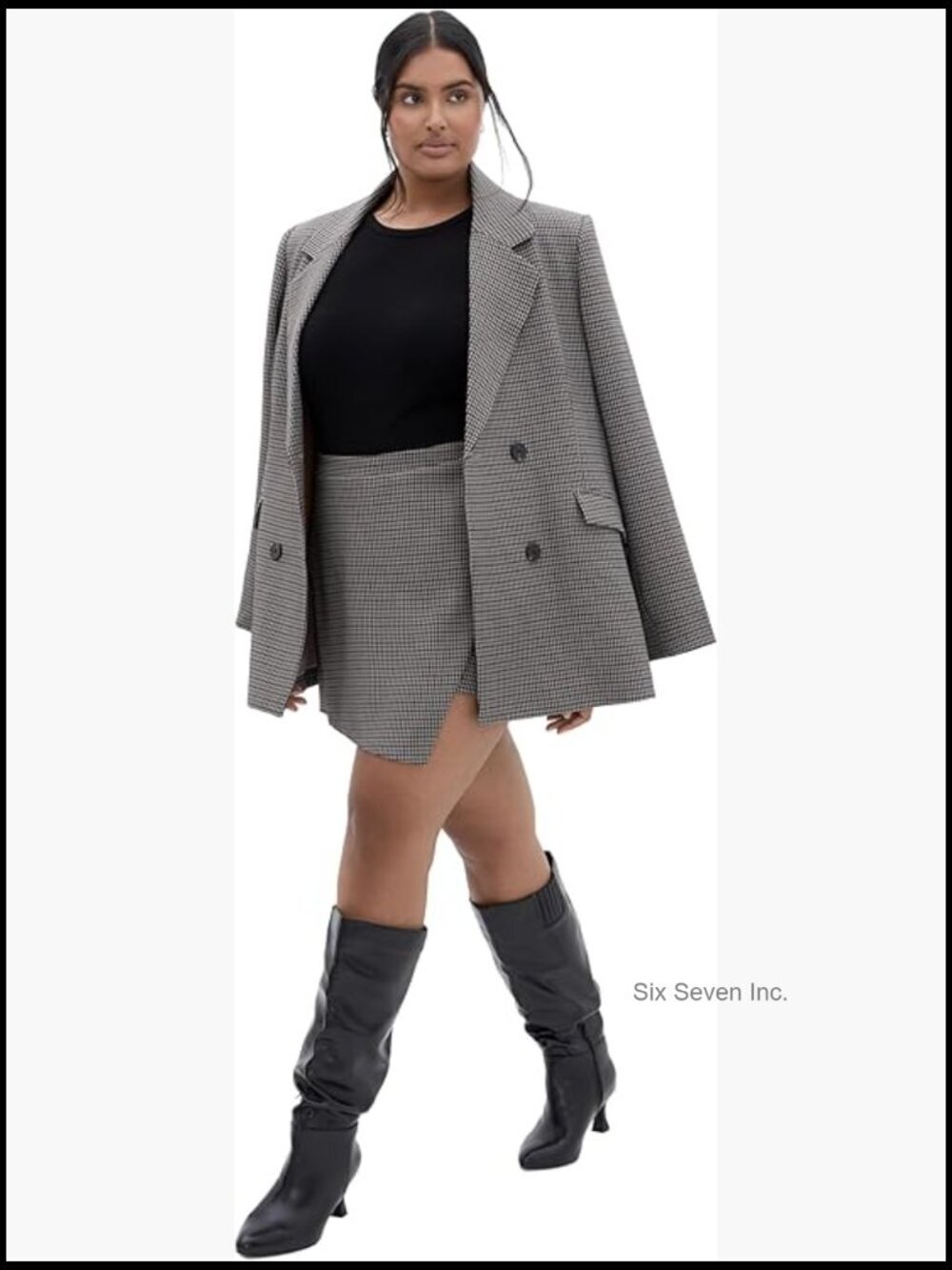 Plus Size Plaid Skort with Faux Wrap Front - Stretch Fabric